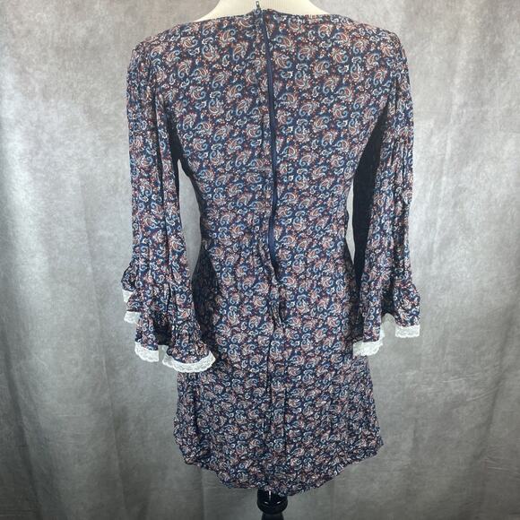 ModCloth Boho Through The Bluebells Women's M Blue Red Paisley Fit & Flare Dress - Picture 4 of 7